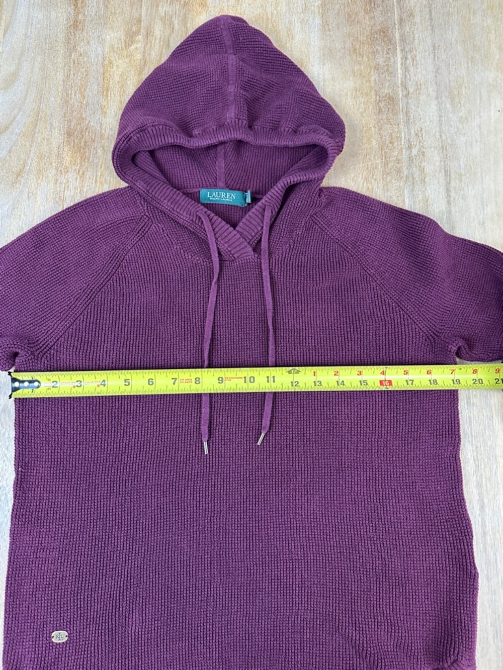 Lauren Ralph Lauren 100% Cotton Plum waffle Knit Hooded Sweater - Picture 9 of 13